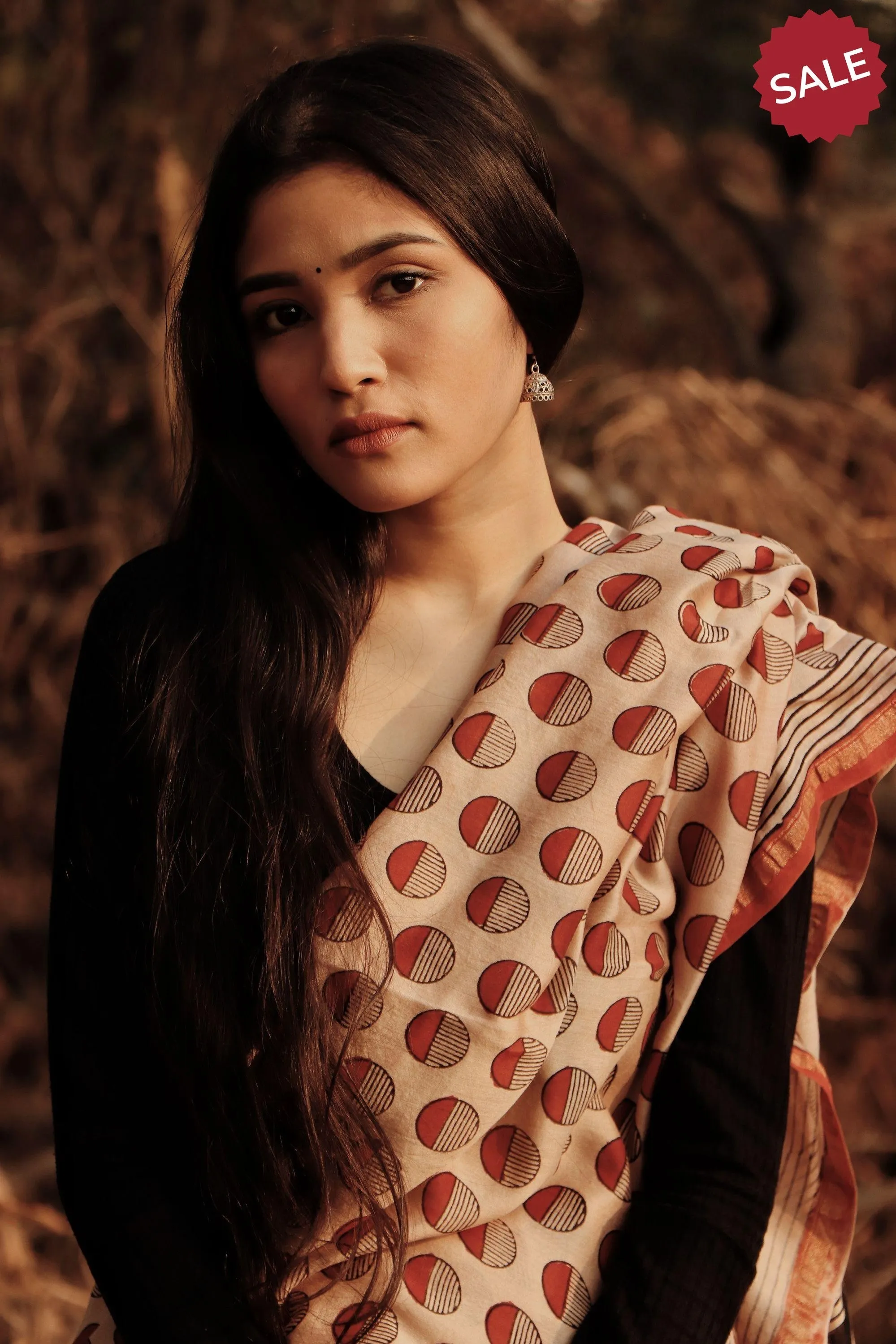 Natural dyed Bagru saree - Roheda- Red Syahi Begar