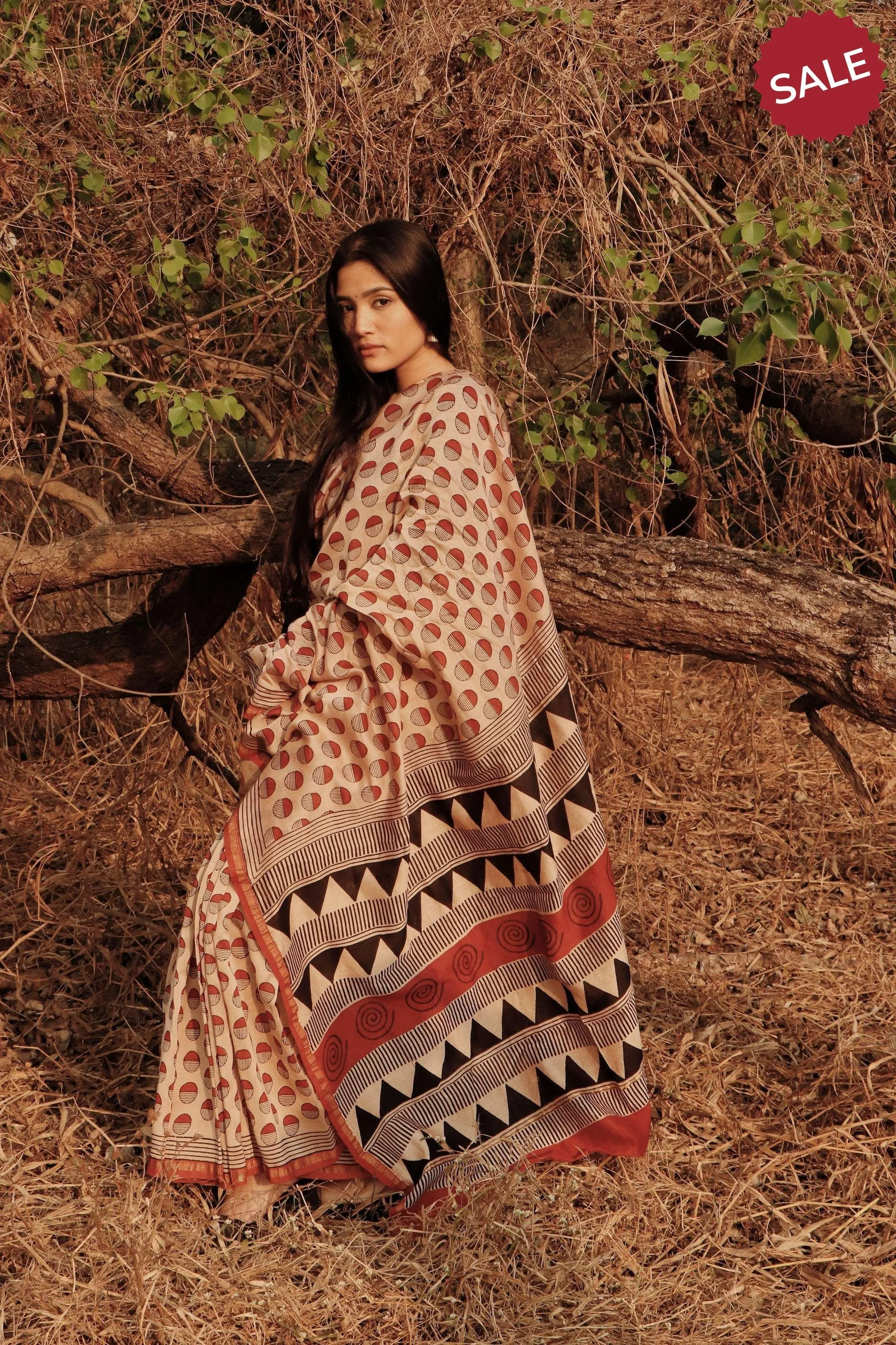 Natural dyed Bagru saree - Roheda- Red Syahi Begar