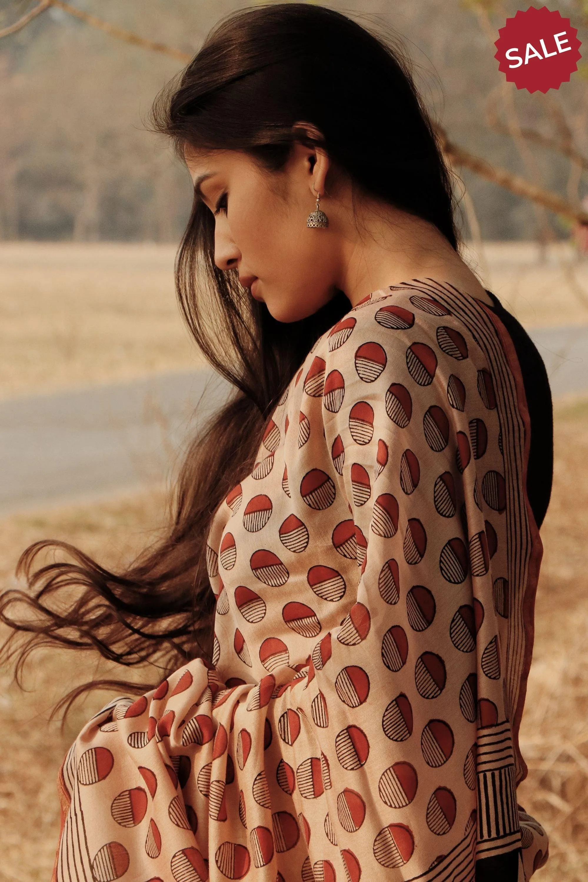 Natural dyed Bagru saree - Roheda- Red Syahi Begar