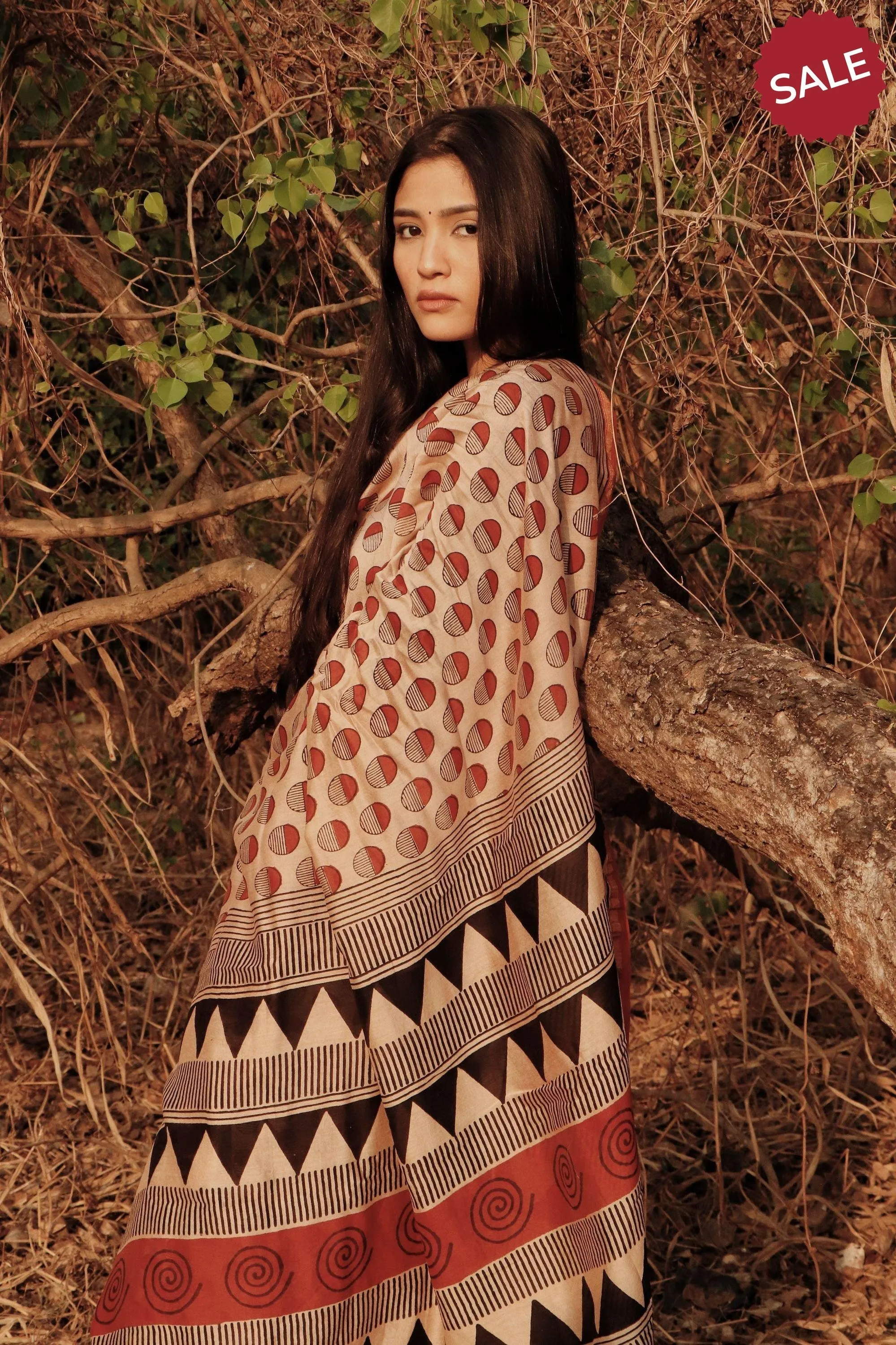 Natural dyed Bagru saree - Roheda- Red Syahi Begar
