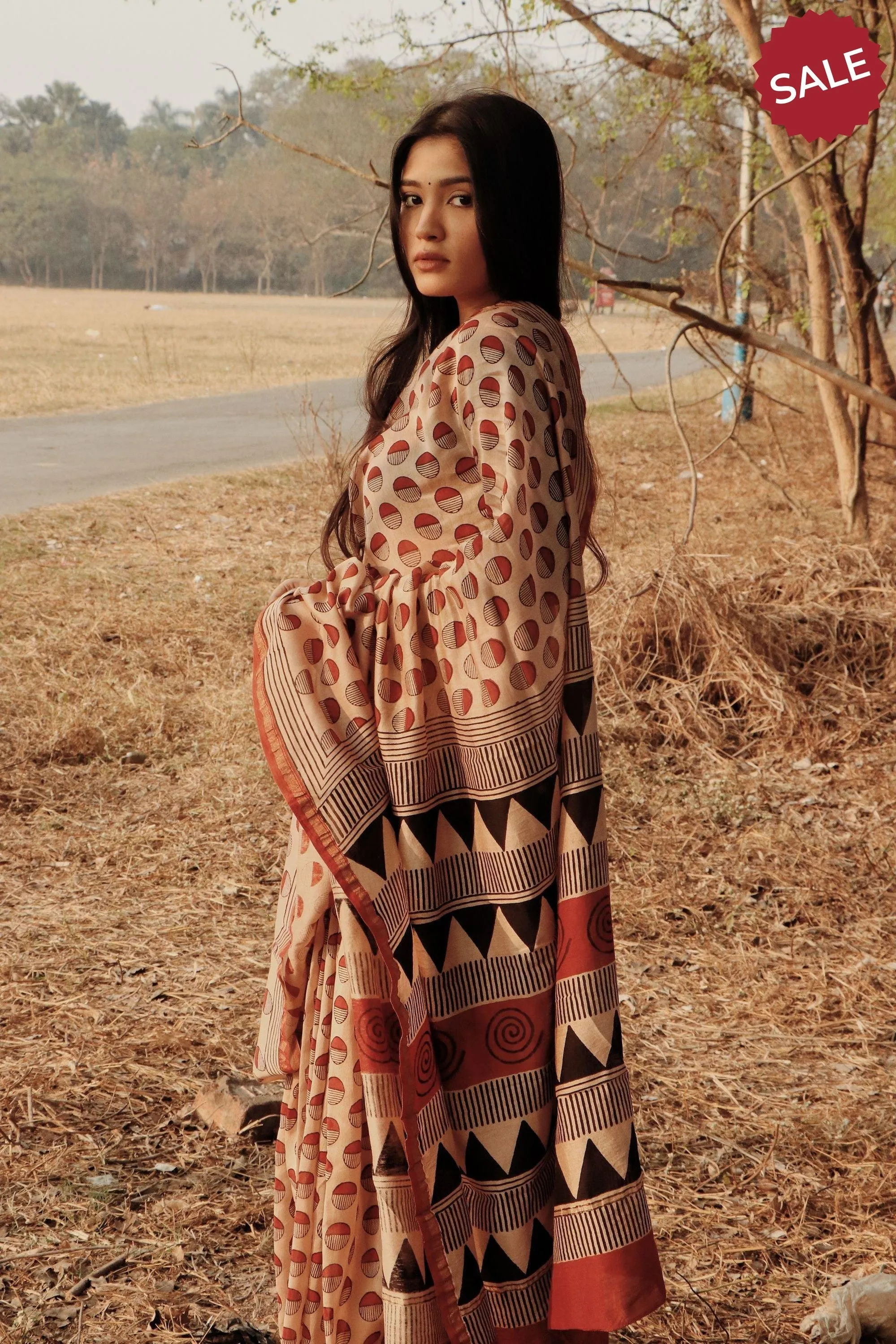 Natural dyed Bagru saree - Roheda- Red Syahi Begar
