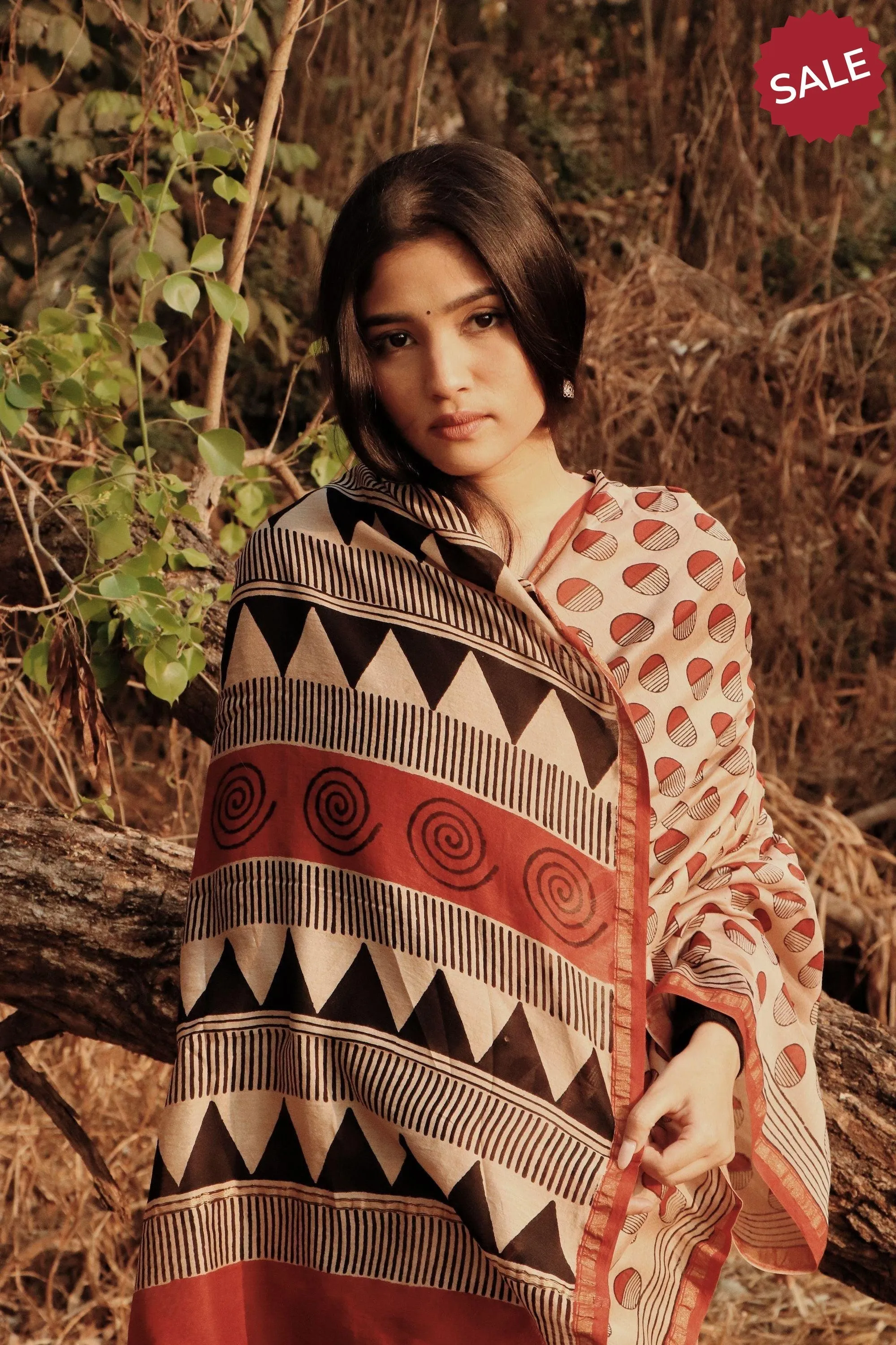 Natural dyed Bagru saree - Roheda- Red Syahi Begar