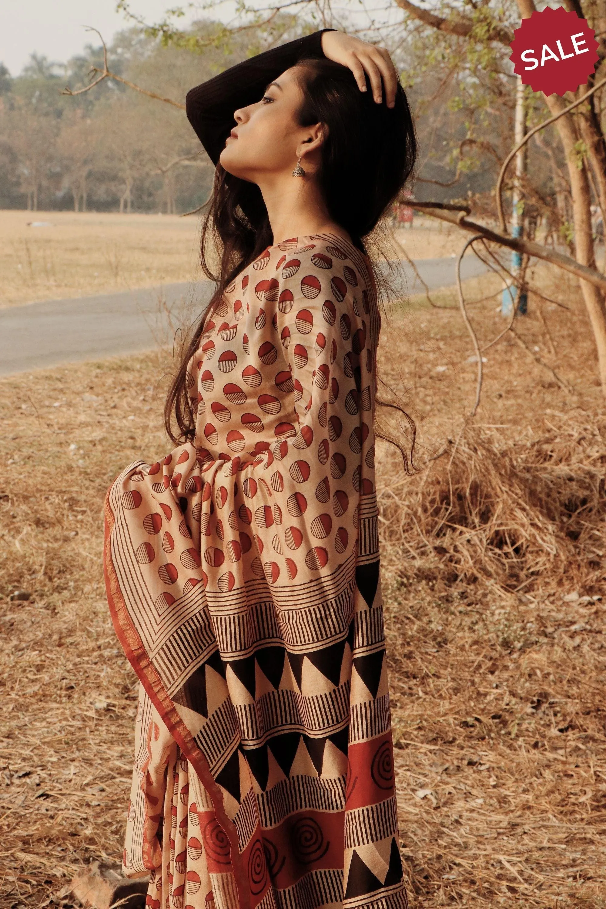 Natural dyed Bagru saree - Roheda- Red Syahi Begar