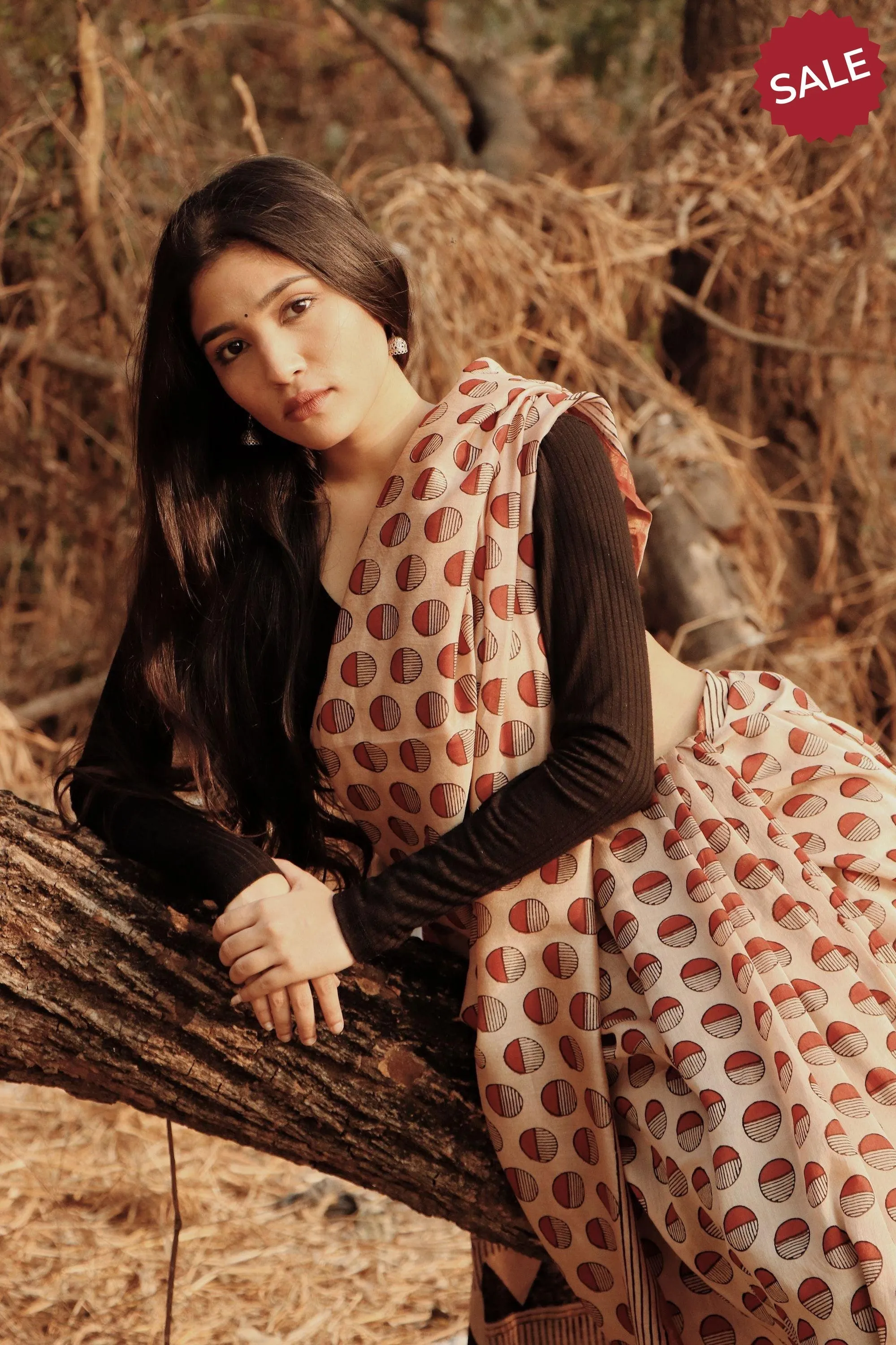 Natural dyed Bagru saree - Roheda- Red Syahi Begar