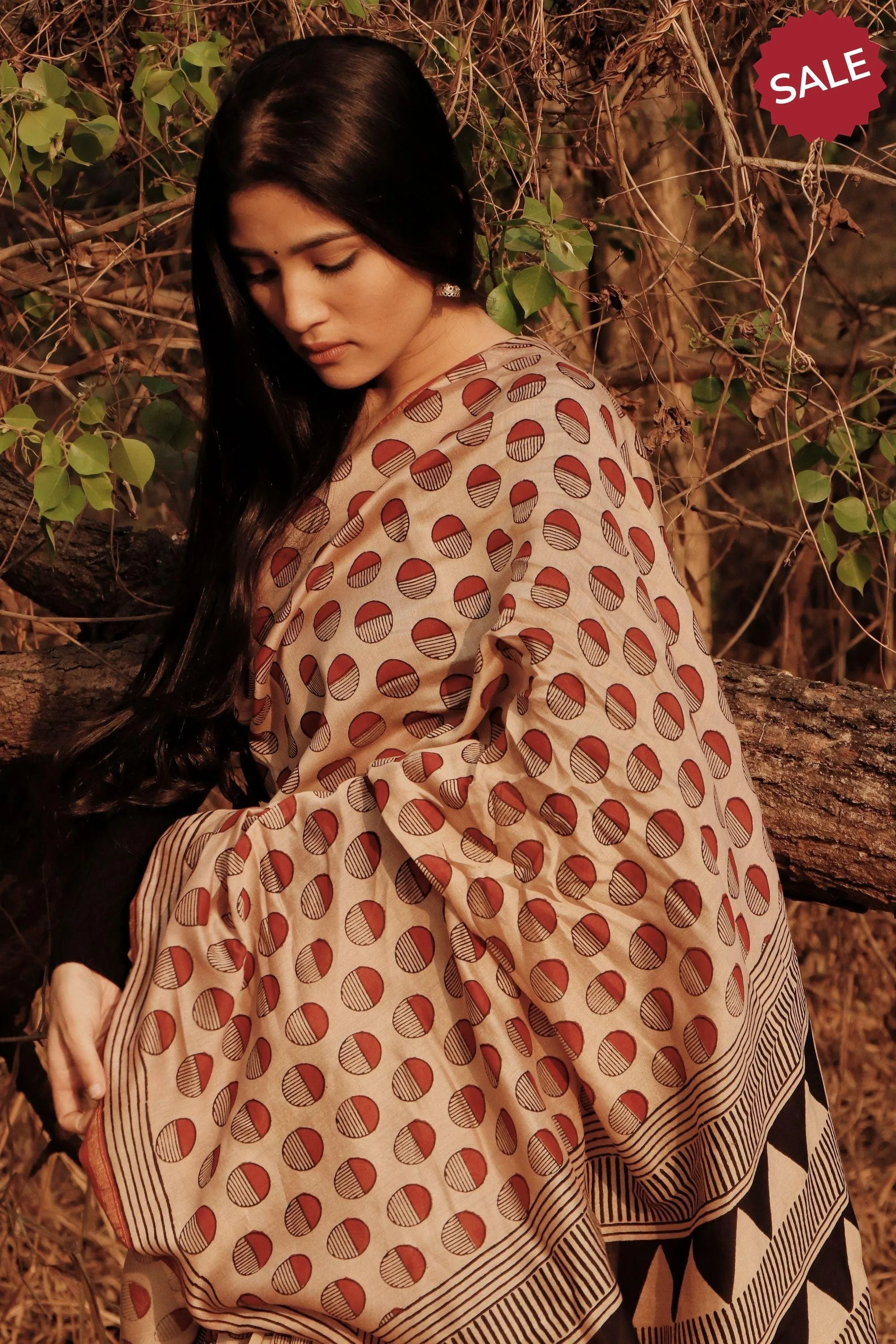 Natural dyed Bagru saree - Roheda- Red Syahi Begar