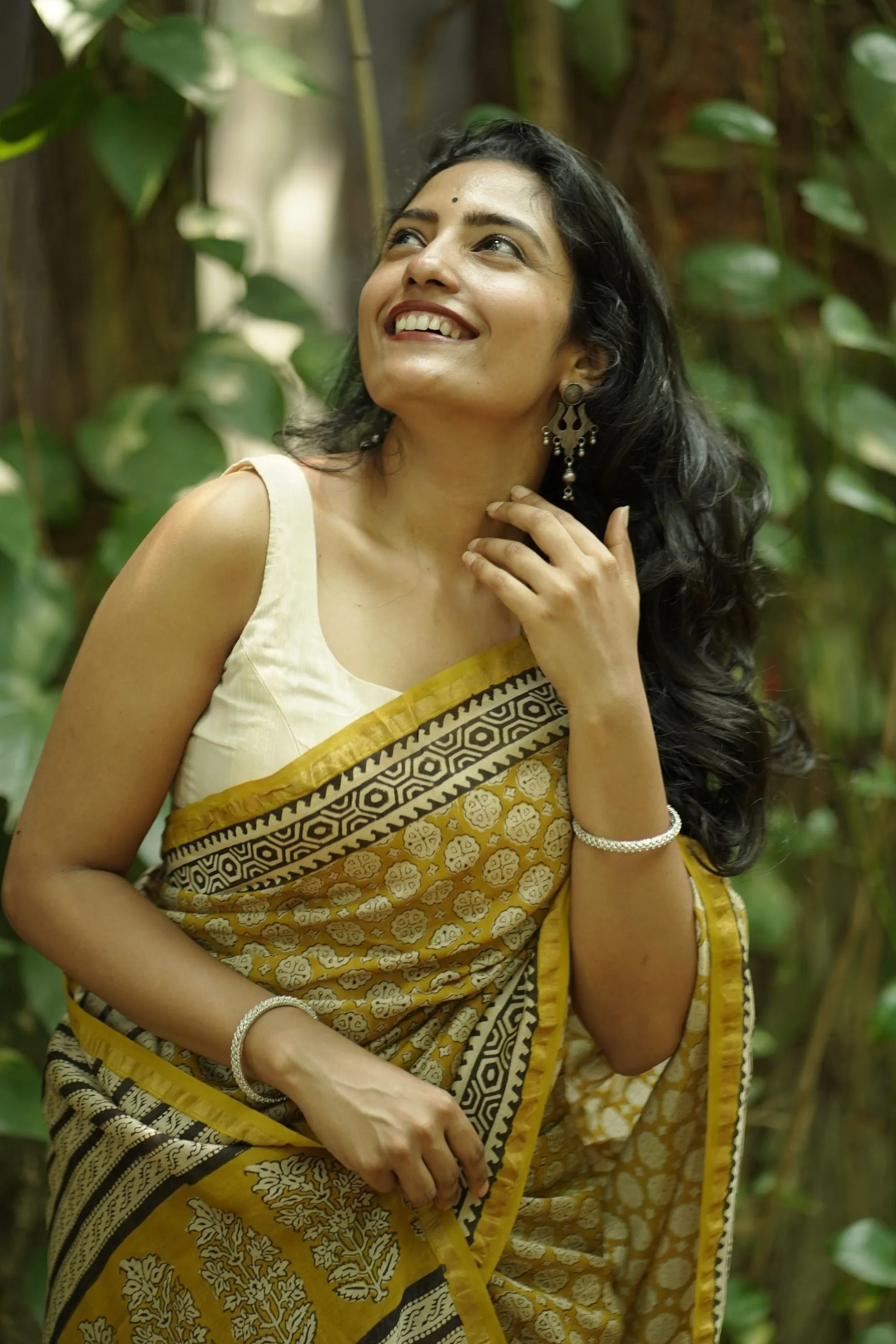 Natural dyed Bagru saree - Roheda- Yellow Syahi Begar