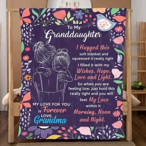 NEW 1pc Flannel Blanket, To My Granddaughter From Grandma Floral Blanket, Warm Cozy Soft Throw Blanket For Couch Bed Sofa, Retails $70