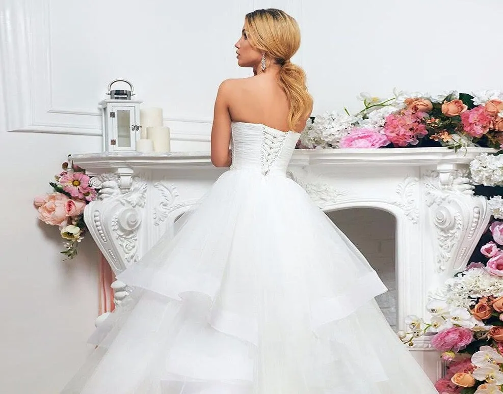New Arrivals Wedding Gowns Robe De Mariée Sweetheart Neck Lace Up Appliques Beading Sequined Waist Pleat Bridal Gowns None Train