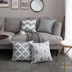 New FanHomcy Accent Decorative Throw Pillow Cases Soft Microfiber Outdoor Throw Pillow Covers 18 x 18 for Couch Bedroom, Set of 4, Grey Quatrefoil Arrow Ogee Chevron Patterns