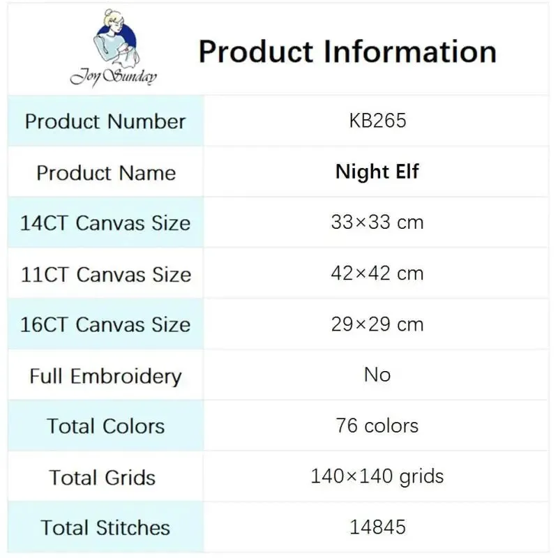 Night Elf Cartoon Character 11ct Cross Stitch Kit