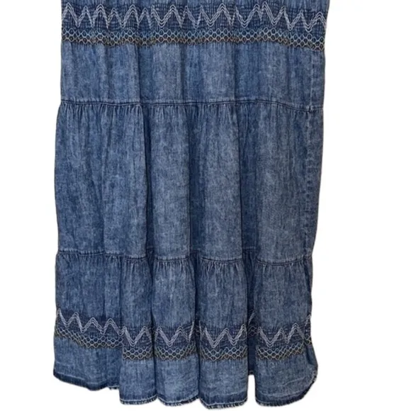 NWT Lapis skirt denim blue chambray long midi length embroidery Sz L