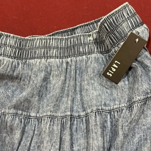 NWT Lapis skirt denim blue chambray long midi length embroidery Sz L