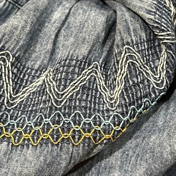 NWT Lapis skirt denim blue chambray long midi length embroidery Sz L