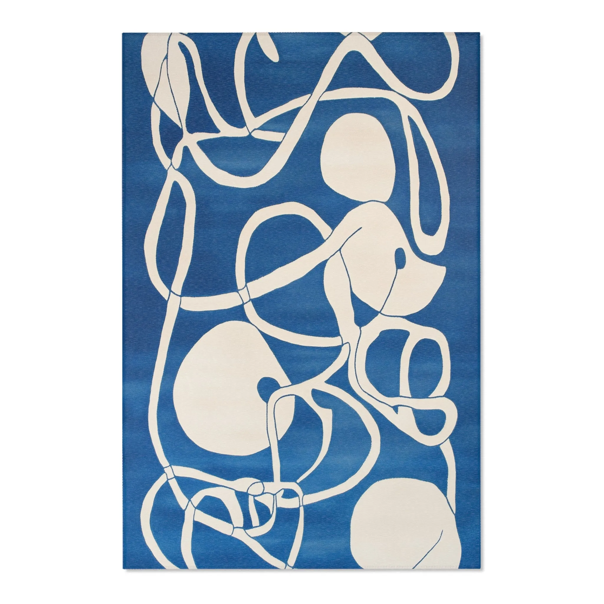Ocean Flow Abstract Blue and White Rug