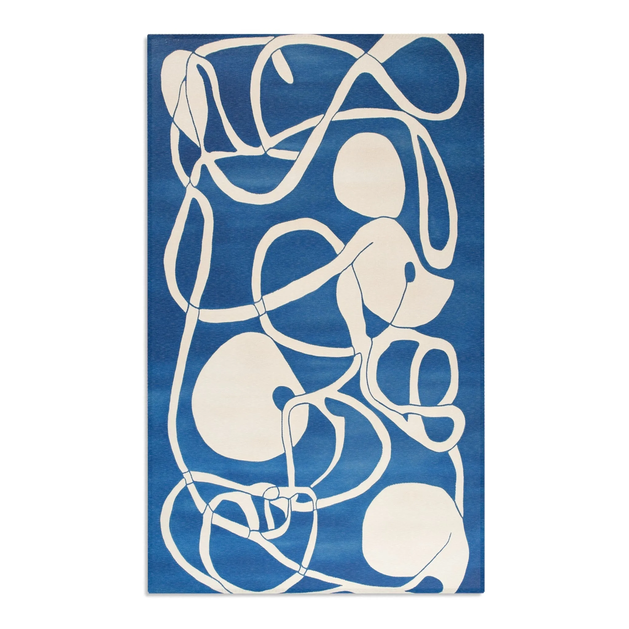 Ocean Flow Abstract Blue and White Rug