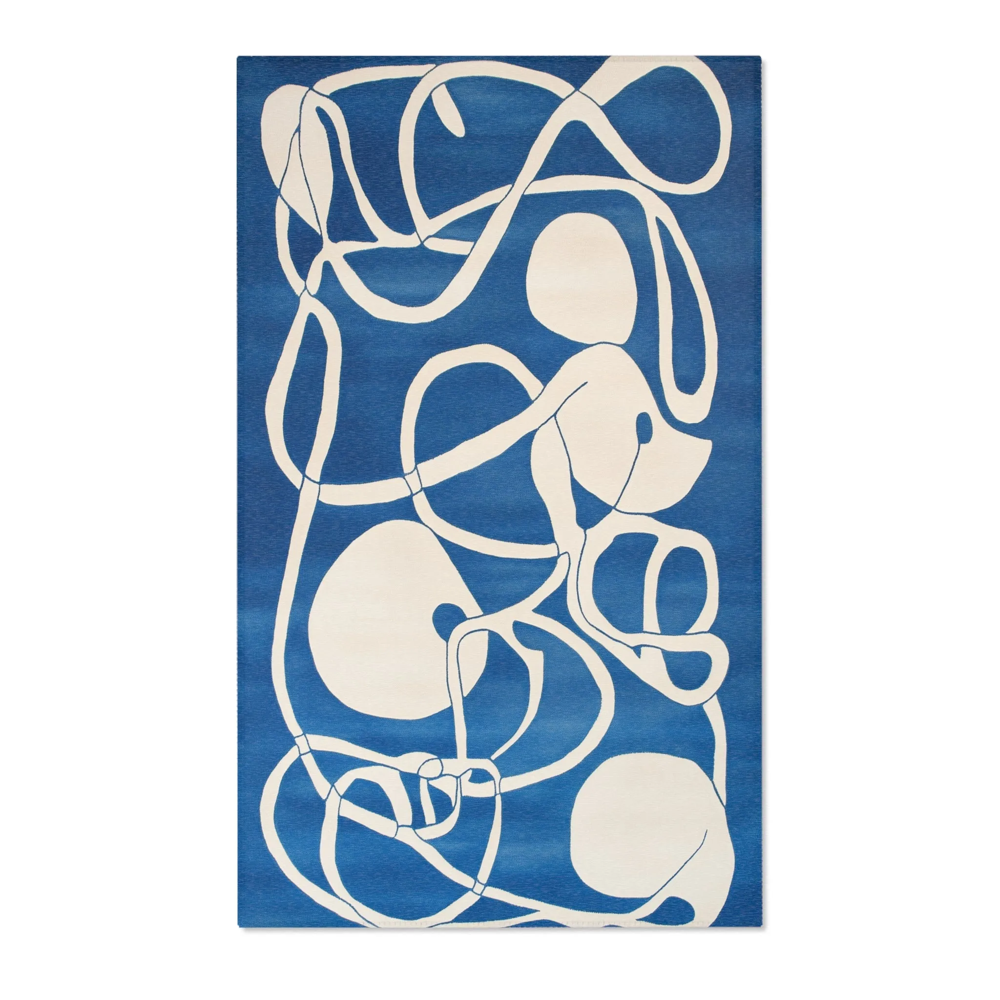 Ocean Flow Abstract Blue and White Rug