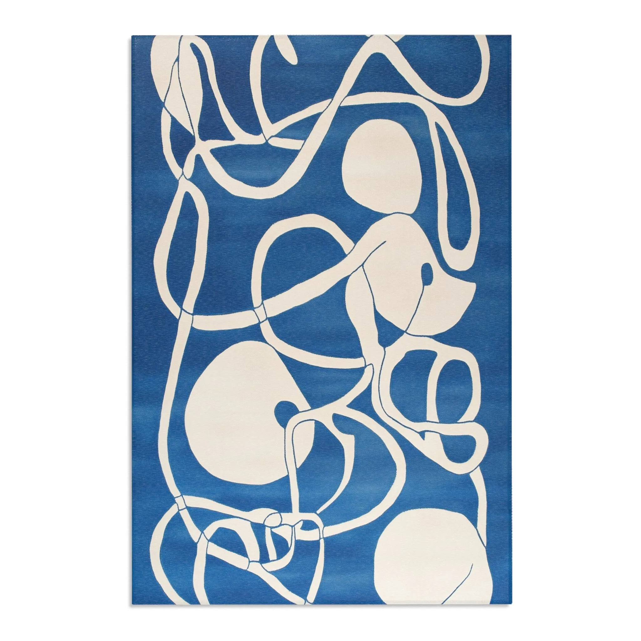 Ocean Flow Abstract Blue and White Rug