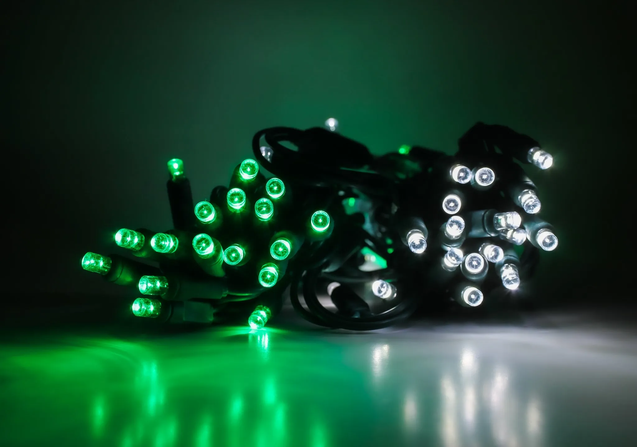 Outdoor LED Lighted Christmas Tree with Green Base and Green and White Tree Lights