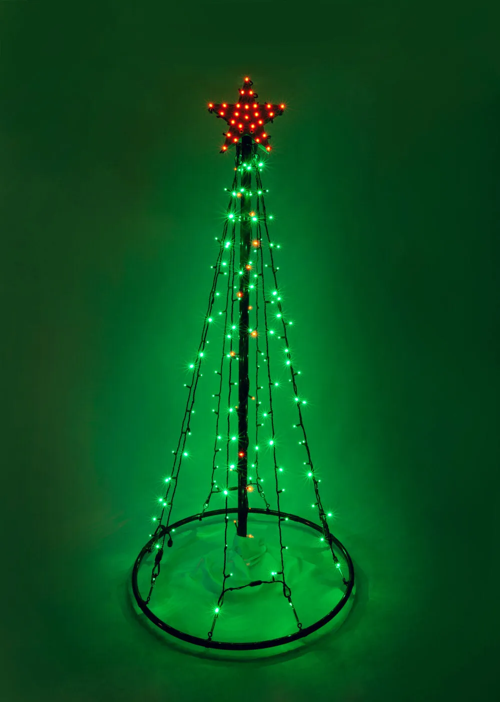 Outdoor LED Lighted Christmas Tree with Green Base and Green Tree Lights