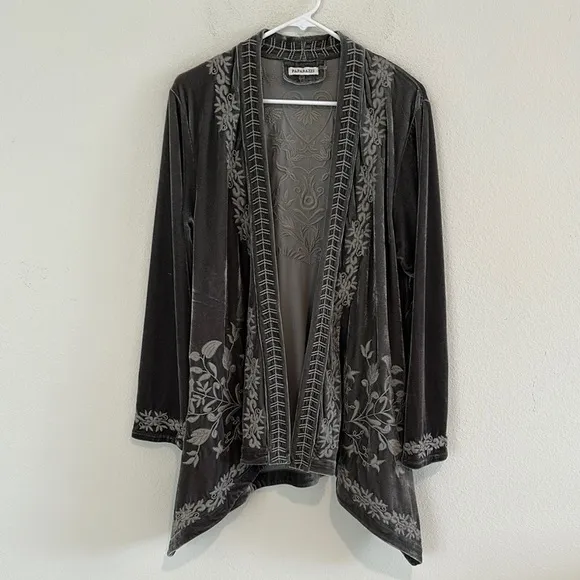 Paparazzi Velour Embroidered Boho Lagenlook Waterfall Cardigan