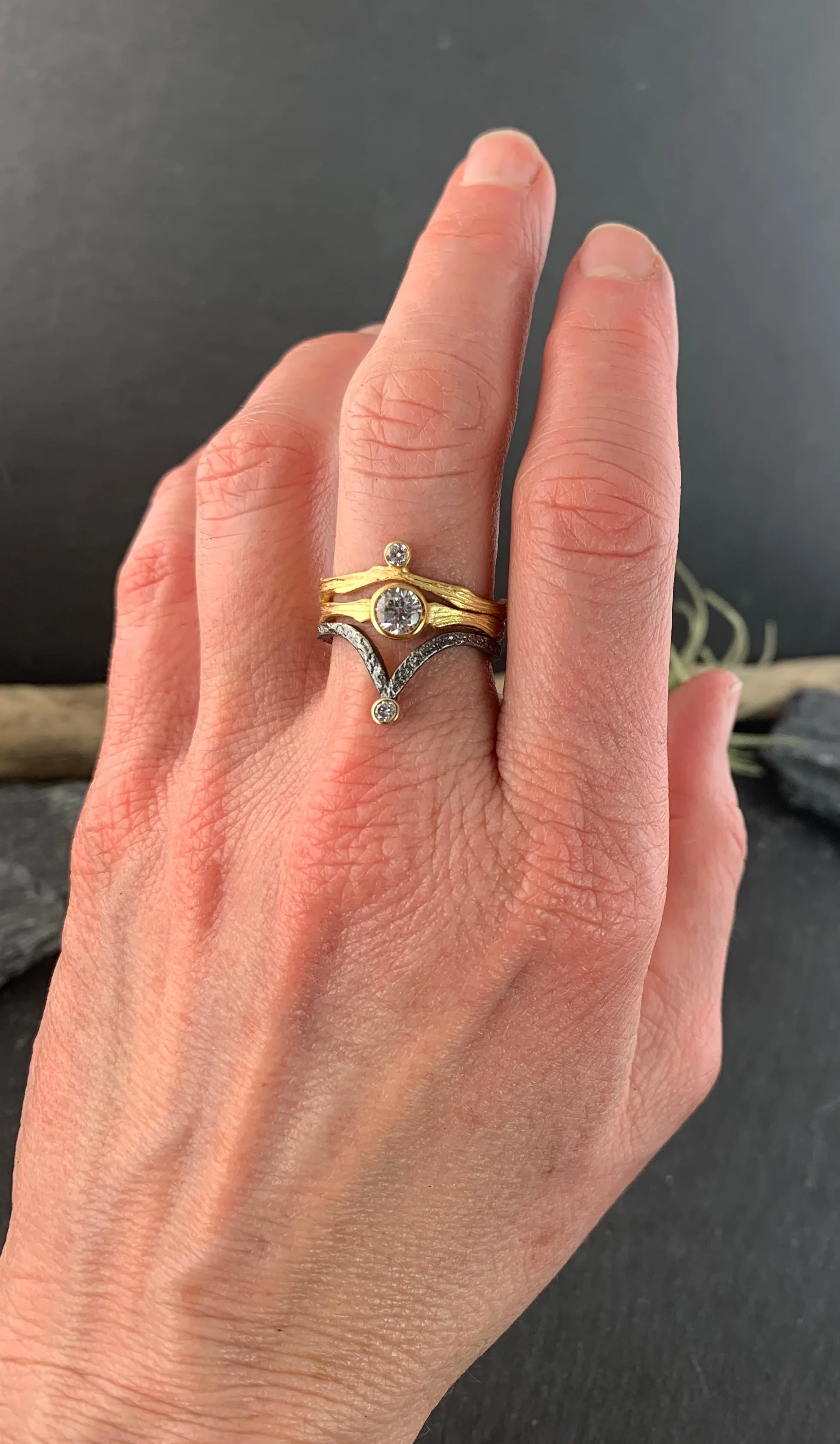 Pebble Chevron Band - SS and White Diamond