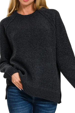 Perfectly You Black Chenille Raglan Sweater