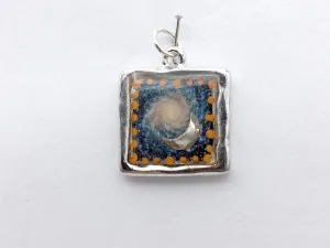 Pewter with Sterling Silver Fancy spiral galaxy & moon pendant, astronomy, stars