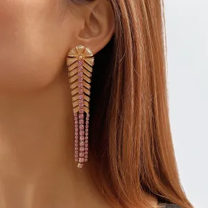 Pink Cubic Zirconia & 18K Gold-Plated Chevron Drop Earrings