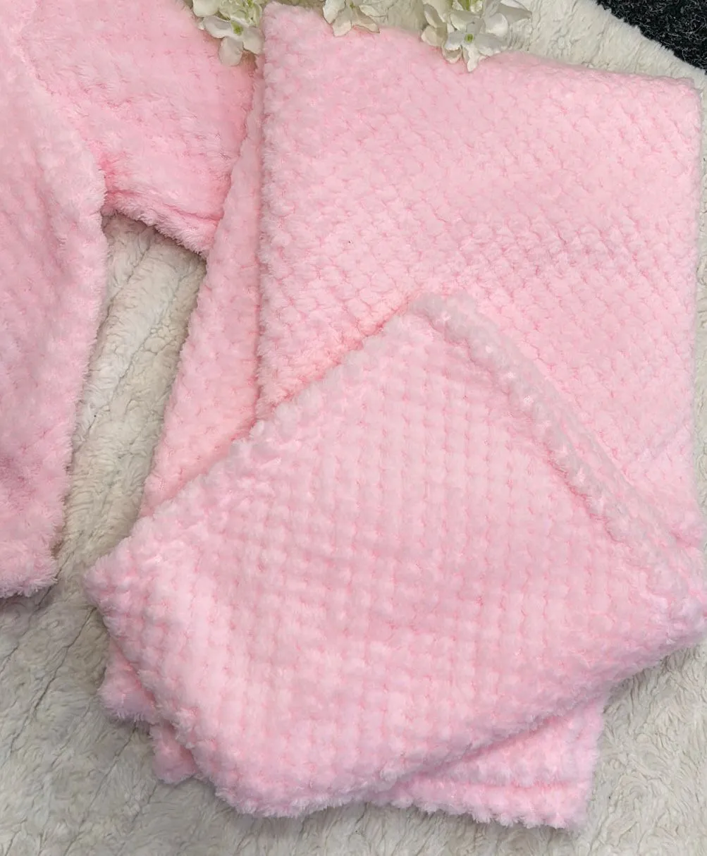 Pink fleecy baby blanket and hoodie set