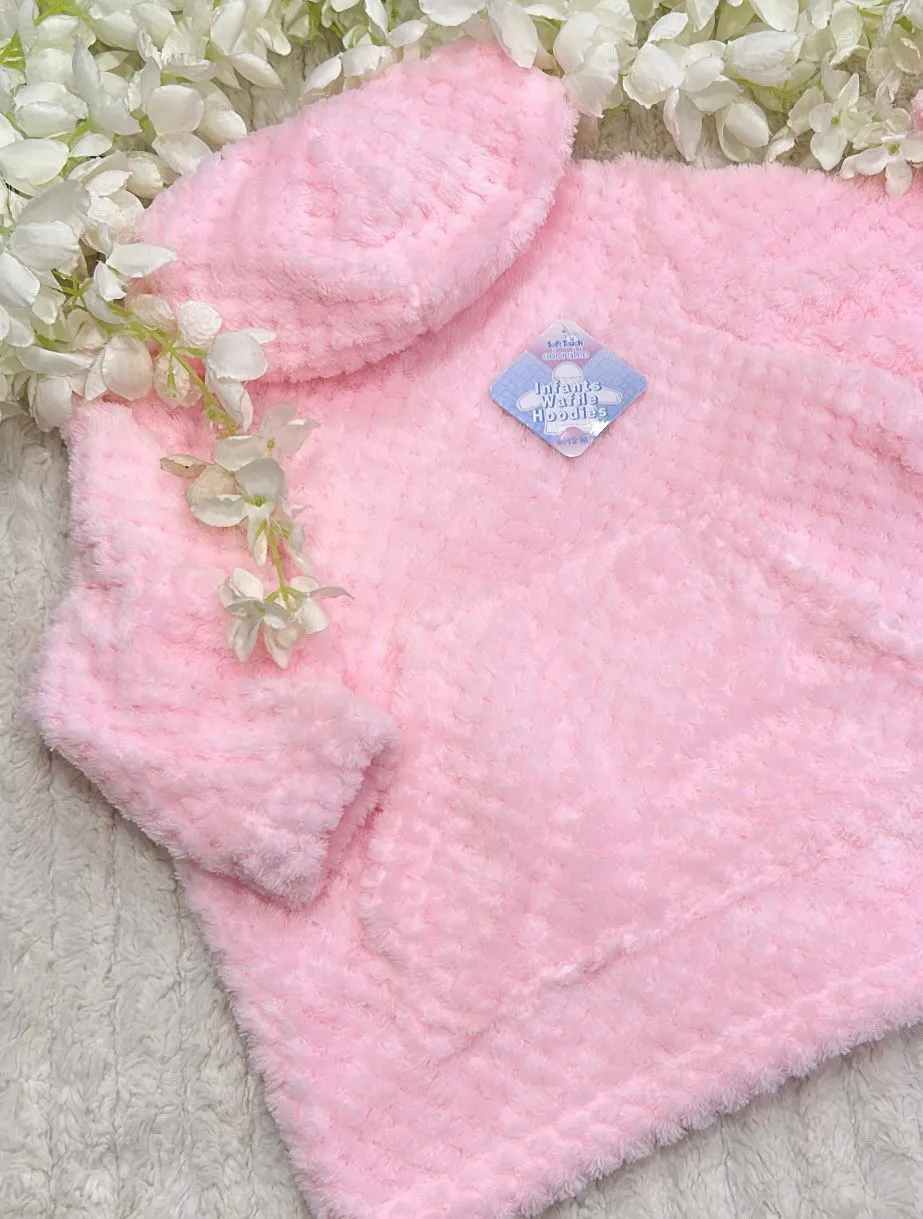 Pink fleecy baby blanket and hoodie set