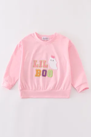 Pink Halloween Lil Boo Chenille Patch Girl Top