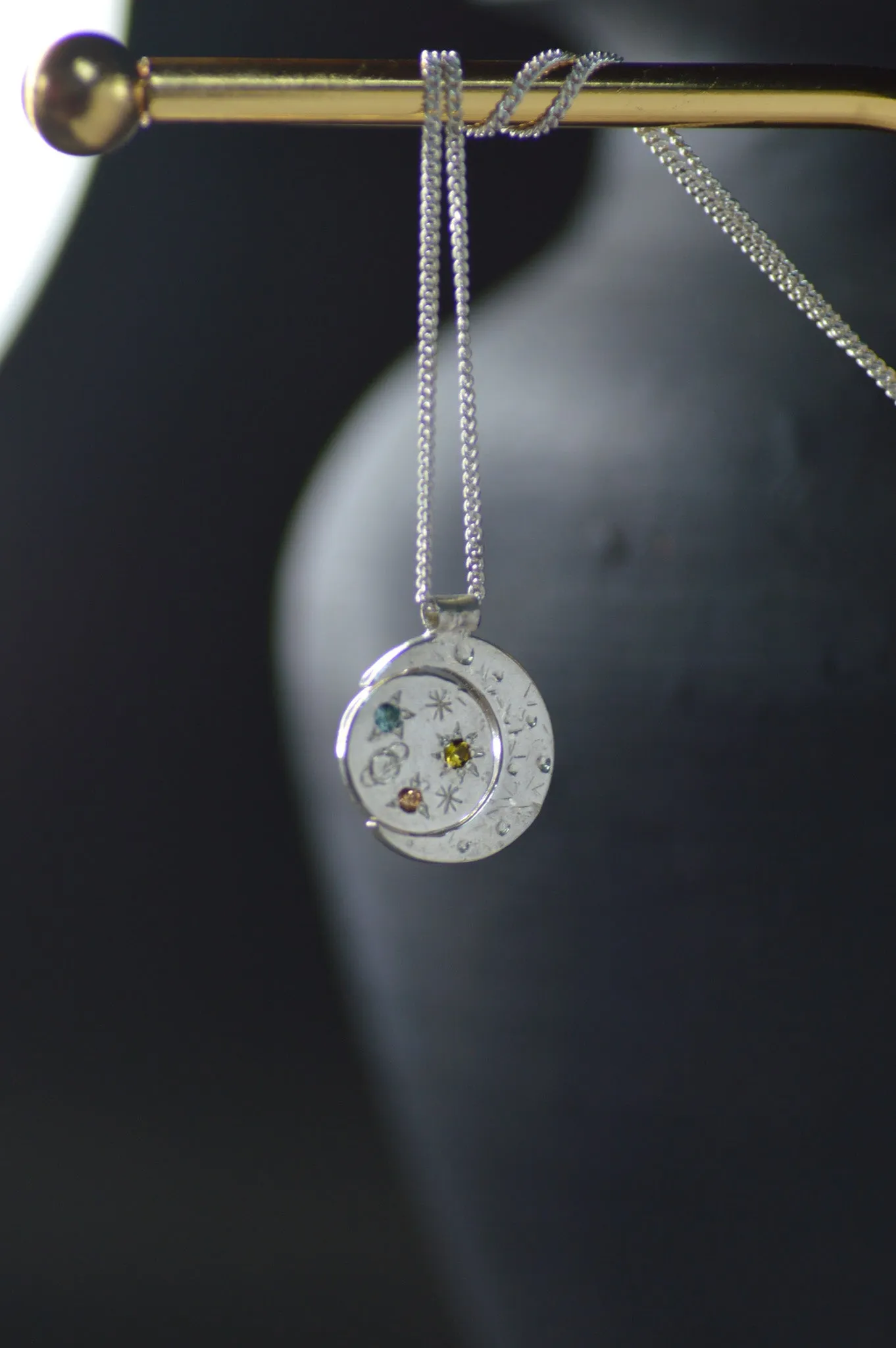 Pocket Universe Sapphire and Tourmaline Silver Pendant 1373-4
