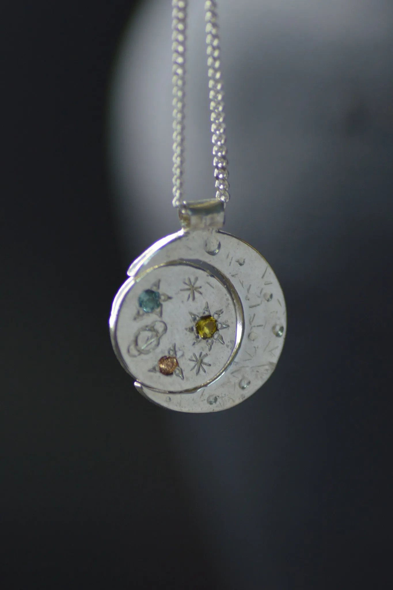 Pocket Universe Sapphire and Tourmaline Silver Pendant 1373-4