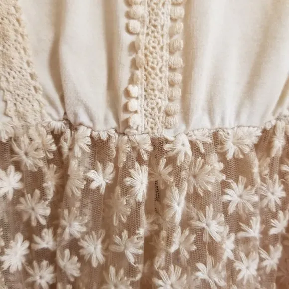 POL dress Medium unlined sheer floral crochet lace embroidered boho sleeveless