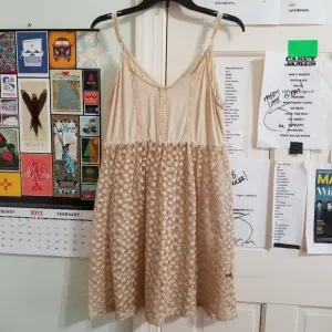 POL dress Medium unlined sheer floral crochet lace embroidered boho sleeveless