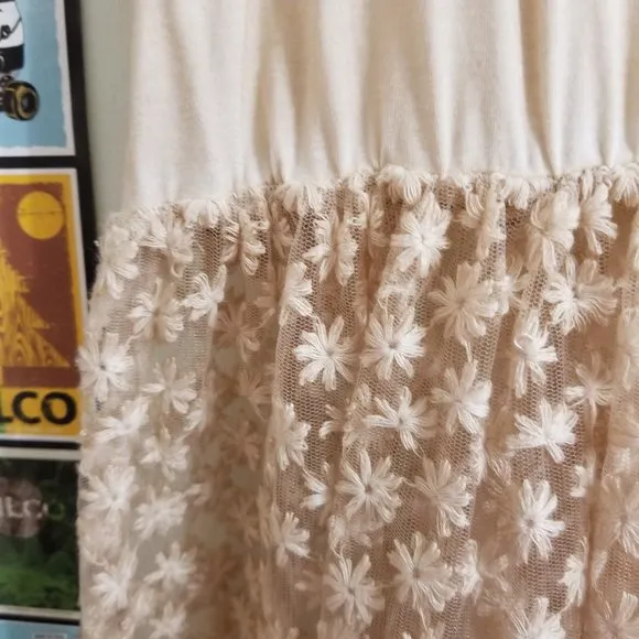 POL dress Medium unlined sheer floral crochet lace embroidered boho sleeveless