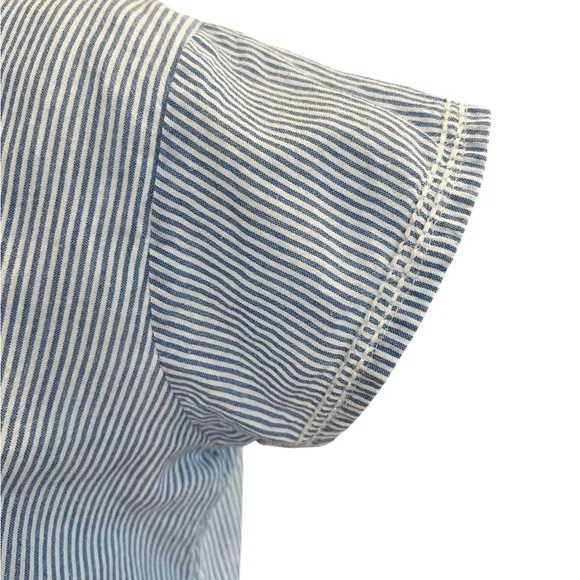 Pomegranate | Tie neck pockets 100% cotton blue &amp; white pinstriped shift Sz S