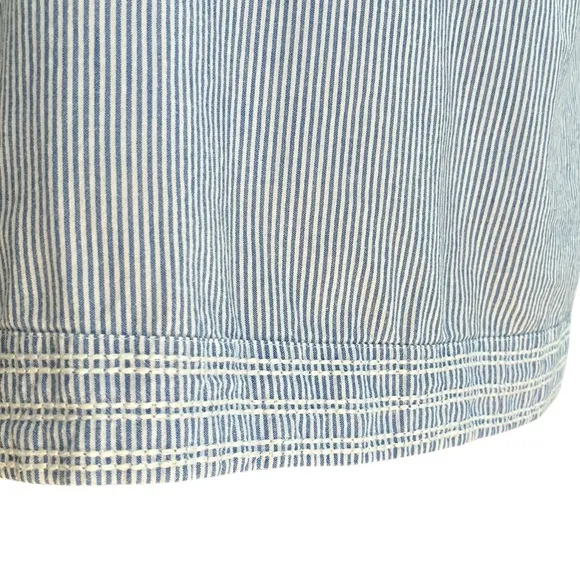 Pomegranate | Tie neck pockets 100% cotton blue &amp; white pinstriped shift Sz S