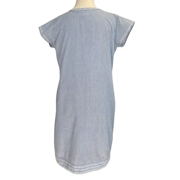 Pomegranate | Tie neck pockets 100% cotton blue &amp; white pinstriped shift Sz S