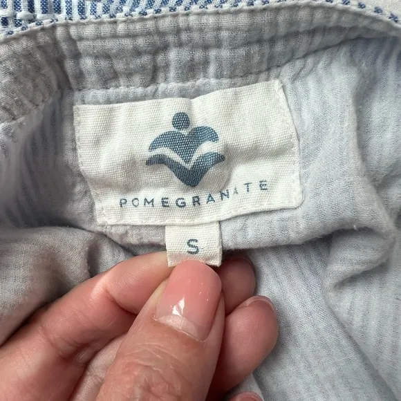 Pomegranate | Tie neck pockets 100% cotton blue &amp; white pinstriped shift Sz S