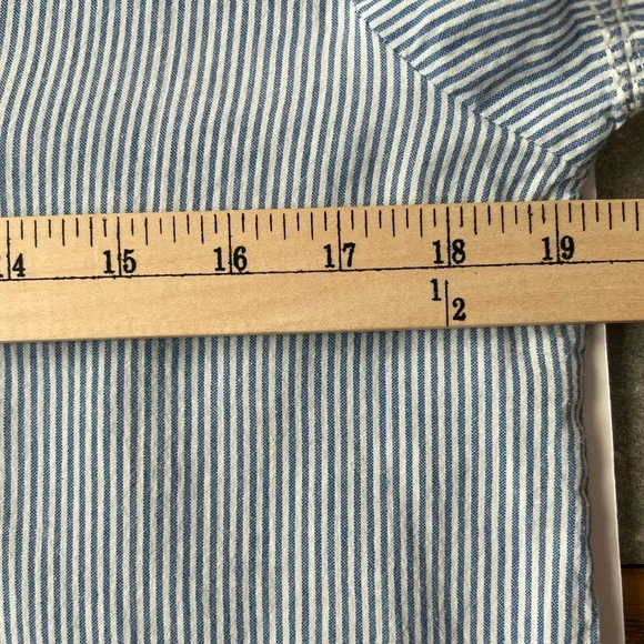 Pomegranate | Tie neck pockets 100% cotton blue &amp; white pinstriped shift Sz S