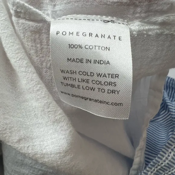 Pomegranate | Tie neck pockets 100% cotton blue &amp; white pinstriped shift Sz S
