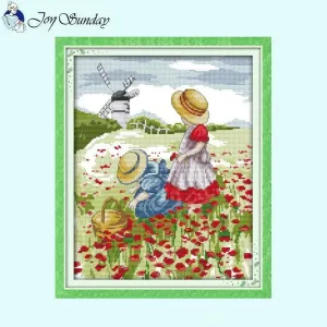 Poppy Field Scenery Pattern Joy Sunday Cross Stitch