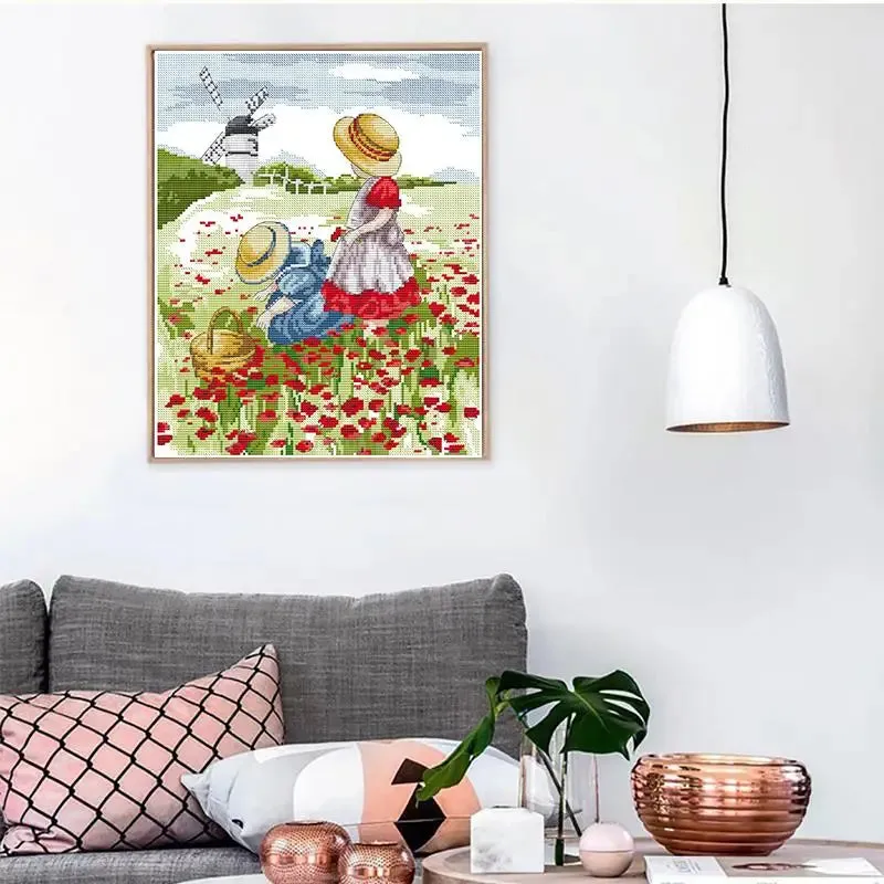 Poppy Field Scenery Pattern Joy Sunday Cross Stitch