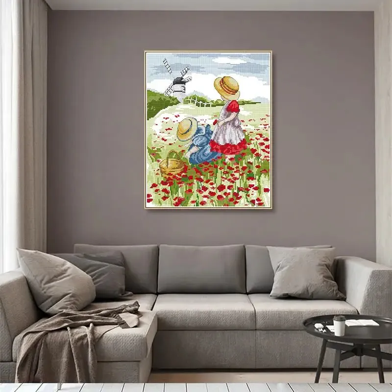 Poppy Field Scenery Pattern Joy Sunday Cross Stitch
