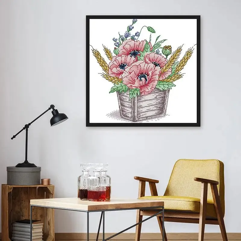 Poppy Flower Pot DIY Floral Pattern Cross Stitch Kits