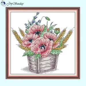 Poppy Flower Pot DIY Floral Pattern Cross Stitch Kits