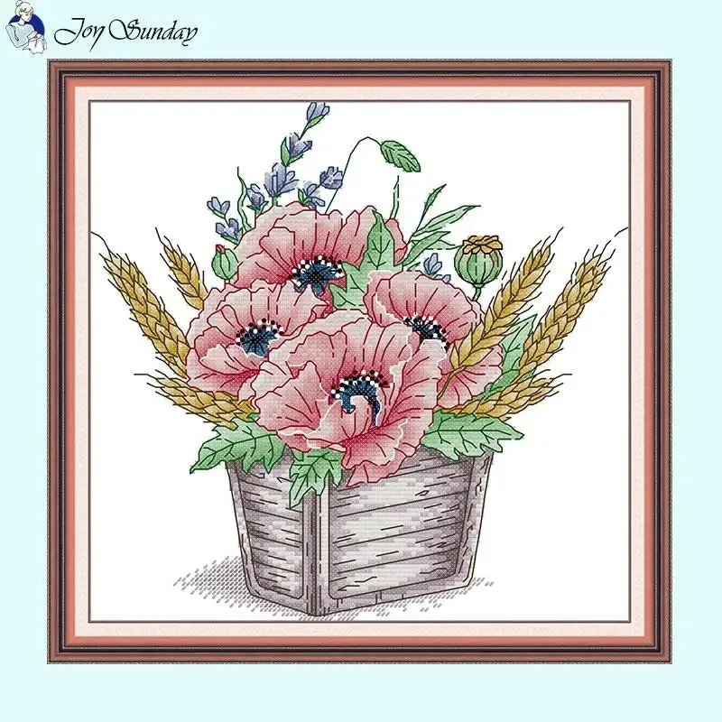 Poppy Flower Pot DIY Floral Pattern Cross Stitch Kits