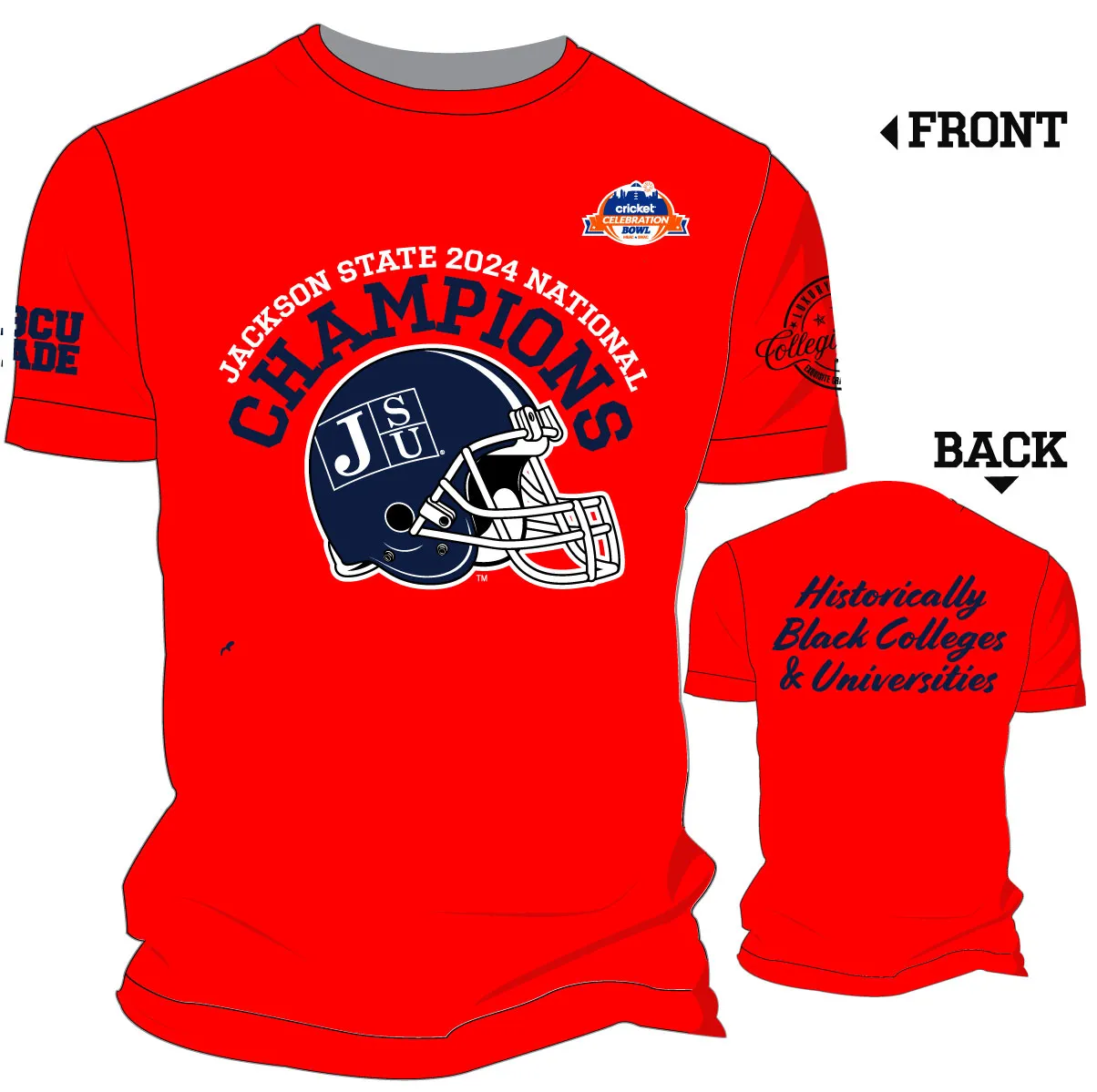 PRE ORDER ( Ship FEB 15) JACKSON STATE   | RED 25 National Champs  Chenille EMBROIDERY UNISEX TEES