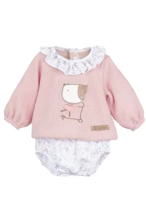 "Erin" Dusky Pink Chenille Top & Bloomers